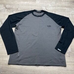 Icebreaker Bodyfit 260 Shirt Mens M Gray Black Merino Wool Base Layer Hiking